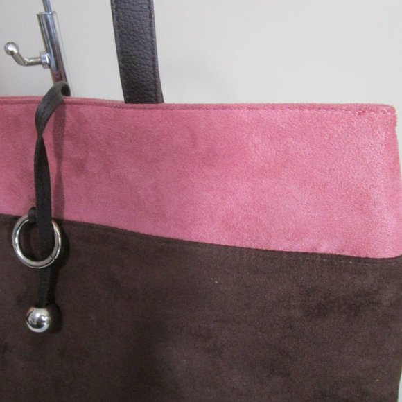 Estee Lauder Faux Suede Pink and Brown Tote Bag - Picture 7 of 15